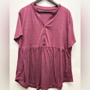 4 for $25 🍒 Women's Heathered Burgundy Baby Doll Relaxed Fit Top Size 22W
